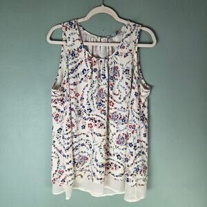 Daniel Rainn Womens 1X Multicolor Floral Print Sleeveless Layered Blouse Top